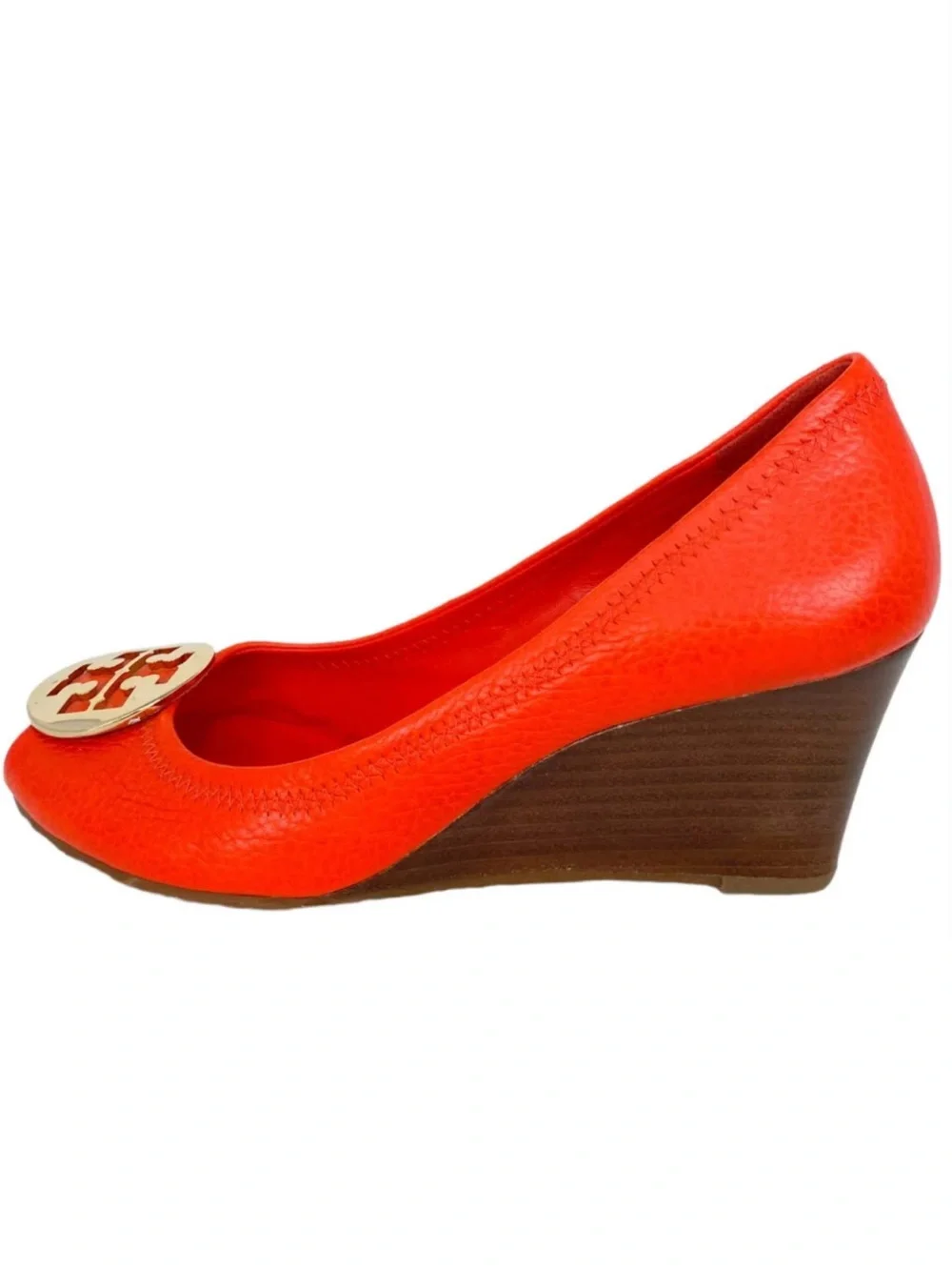 Tory Burch Sally Peep Toe Orange Pebbled Leather Sandals- 7